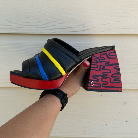 CUSTOM PAINTED Black Leather Platform Black Heels ‼️ - Picture 2 of 8